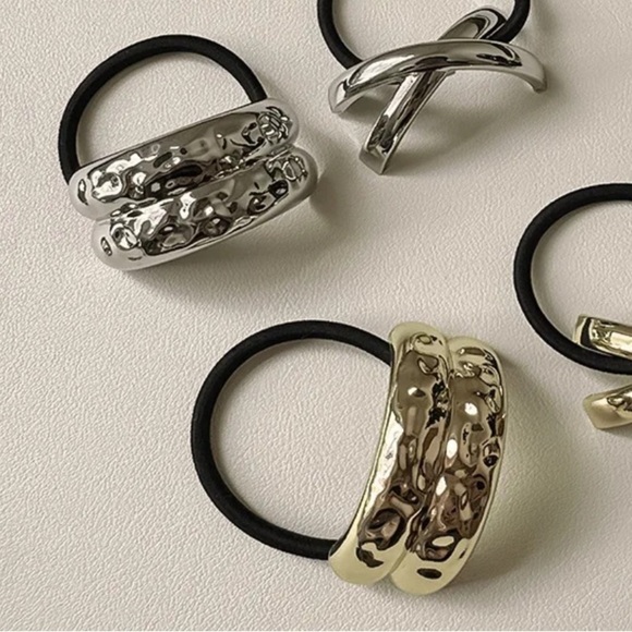$20 (2 for $30) GOLD Hammered Metal Cuff Ponytail Holder Double Crescent Elastic - Picture 5 of 7